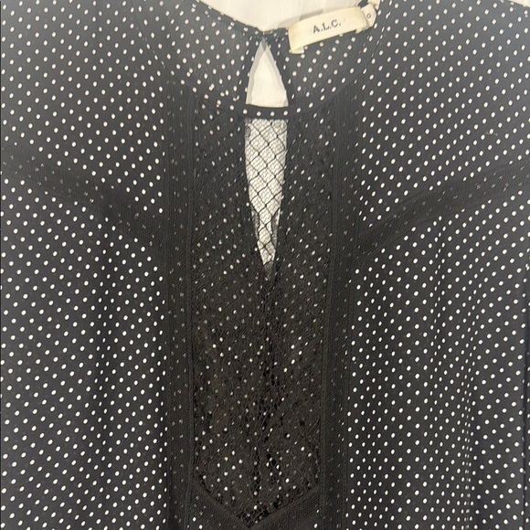 A.L.C. Black White Polka Dot Long Sleeve Blouse Sz 0 - Picture 4 of 10
